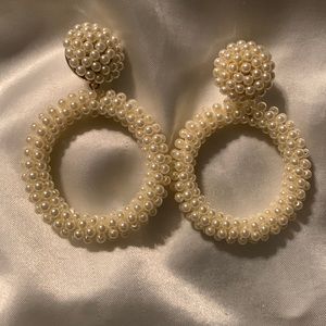 Large Beaded Off White Earrings
